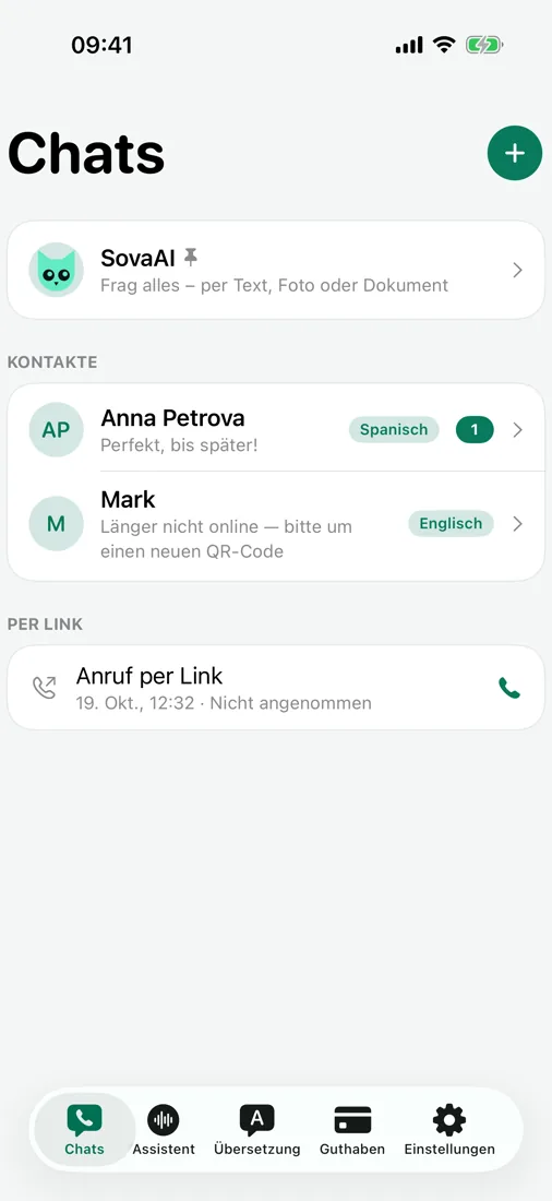 Chats und Sprachnachrichten mit Übersetzung