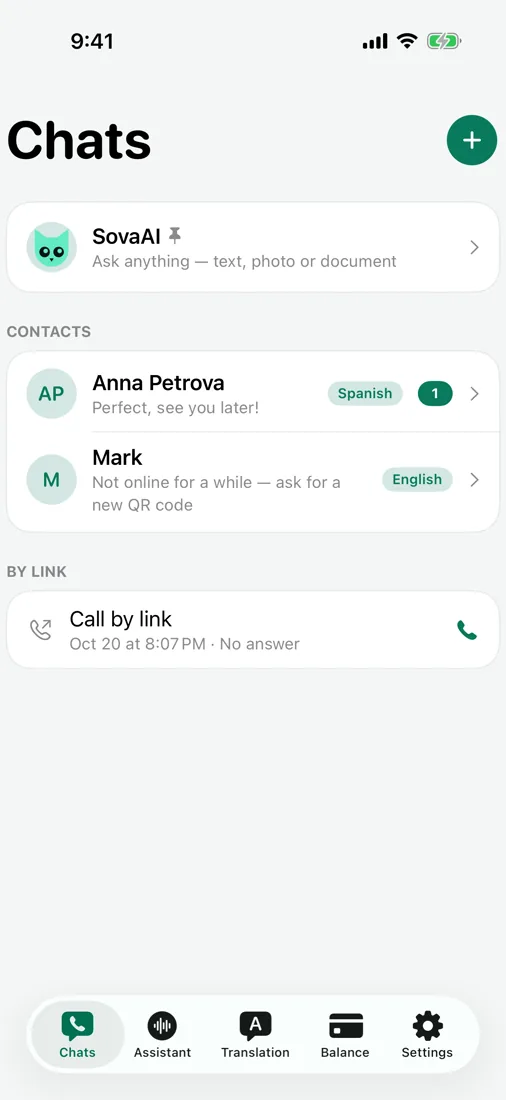 Chats and voice messages with translation