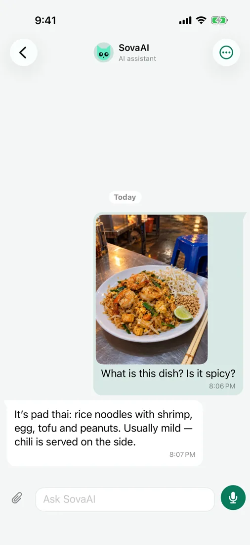 Ask SovaAI — even about a photo