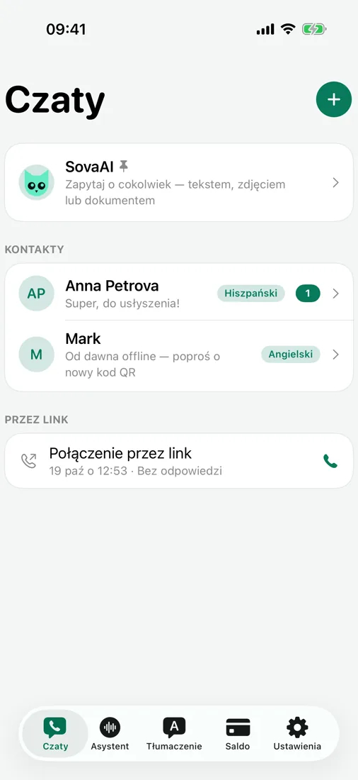 Czaty i wiadomości głosowe z tłumaczeniem