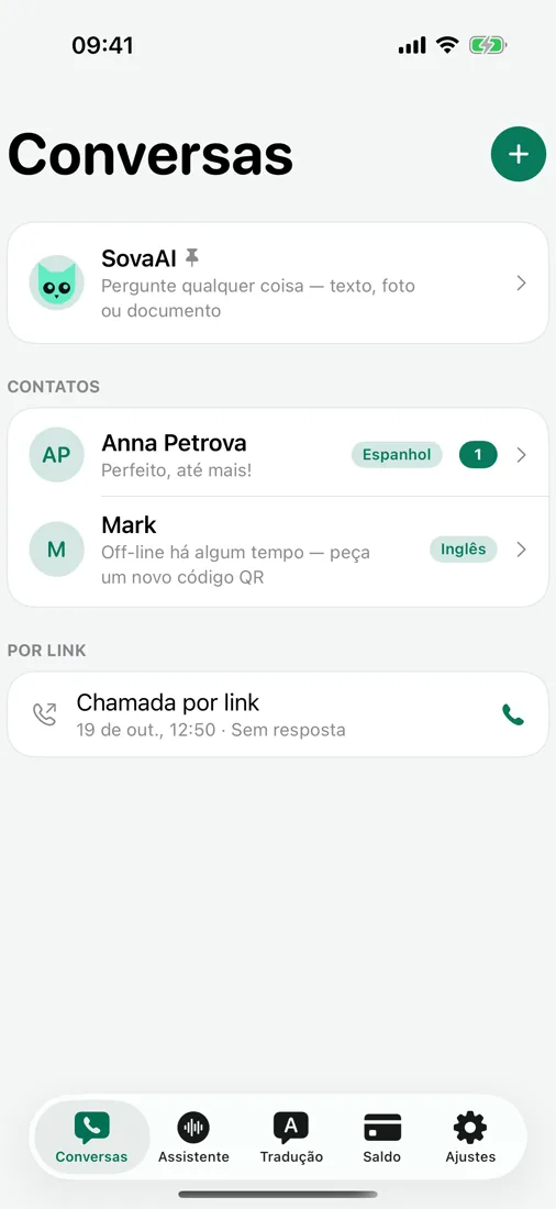 Chats e mensagens de voz com tradução